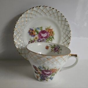 Japan Floral Cup and Saucer Set Vintage Castle